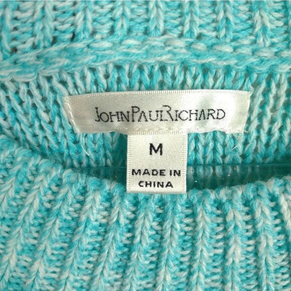 JohnPaulRichard Sweater Oversized Turquoise and White Pullover Sweater s… - Picture 4 of 12
